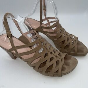 Stuart Weitzmam Tan Leather Cone Heels Strappy Sandals Neutral Women's Size 11.5